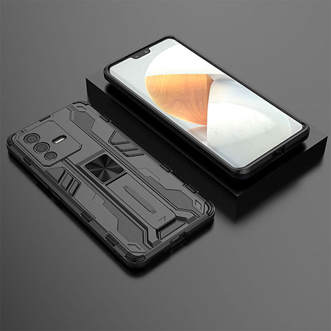 Custodia Silicone e Plastica Opaca Cover con Magnetico Supporto KC2 per Vivo V23 Pro 5G Nero