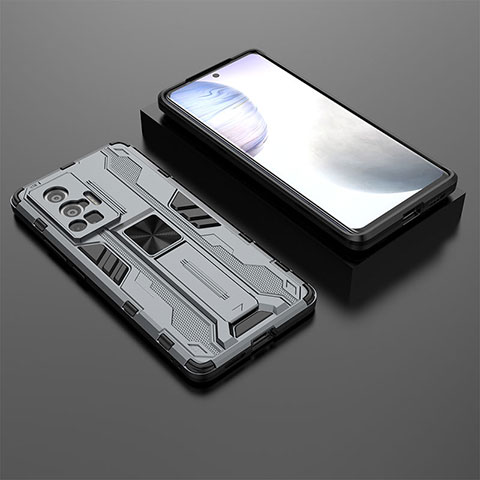 Custodia Silicone e Plastica Opaca Cover con Magnetico Supporto KC2 per Vivo X70 Pro 5G Grigio