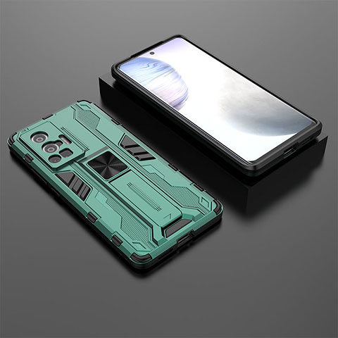 Custodia Silicone e Plastica Opaca Cover con Magnetico Supporto KC2 per Vivo X70 Pro 5G Verde