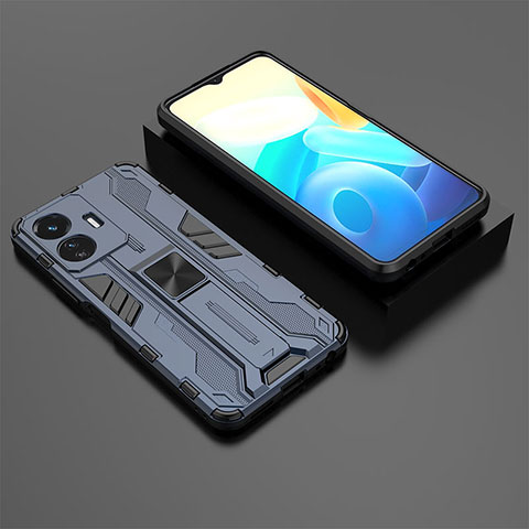 Custodia Silicone e Plastica Opaca Cover con Magnetico Supporto KC2 per Vivo Y77e t1 Blu