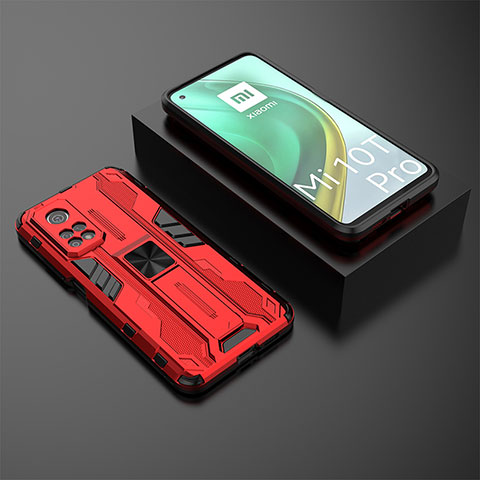 Custodia Silicone e Plastica Opaca Cover con Magnetico Supporto KC2 per Xiaomi Mi 10T Pro 5G Rosso