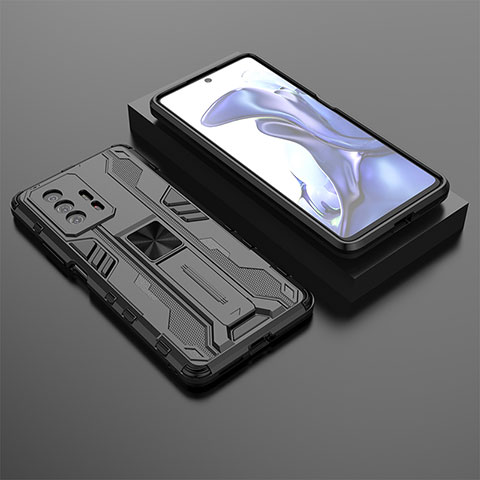 Custodia Silicone e Plastica Opaca Cover con Magnetico Supporto KC2 per Xiaomi Mi 11T Pro 5G Nero