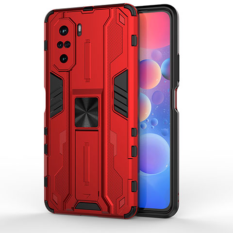 Custodia Silicone e Plastica Opaca Cover con Magnetico Supporto KC2 per Xiaomi Mi 11X 5G Rosso