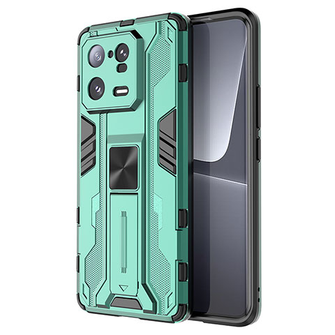 Custodia Silicone e Plastica Opaca Cover con Magnetico Supporto KC2 per Xiaomi Mi 13 Pro 5G Verde