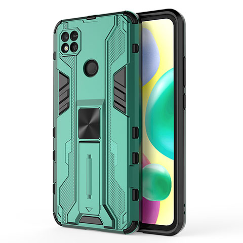 Custodia Silicone e Plastica Opaca Cover con Magnetico Supporto KC2 per Xiaomi POCO C3 Verde