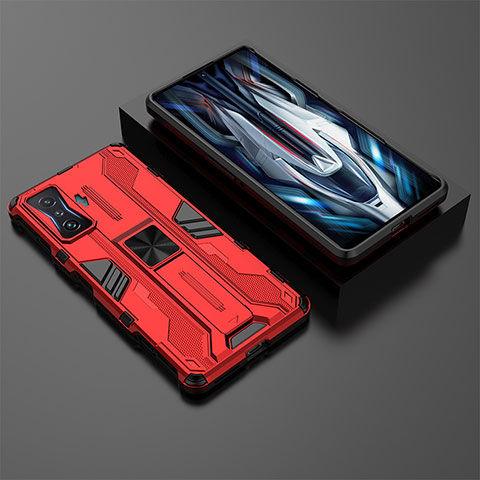 Custodia Silicone e Plastica Opaca Cover con Magnetico Supporto KC2 per Xiaomi Poco F4 GT 5G Rosso