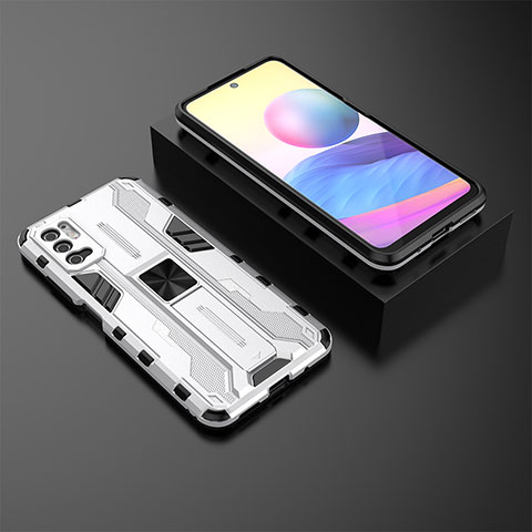 Custodia Silicone e Plastica Opaca Cover con Magnetico Supporto KC2 per Xiaomi POCO M3 Pro 5G Bianco