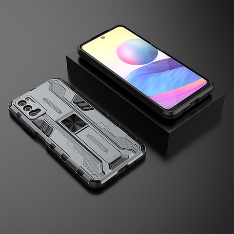 Custodia Silicone e Plastica Opaca Cover con Magnetico Supporto KC2 per Xiaomi POCO M3 Pro 5G Grigio