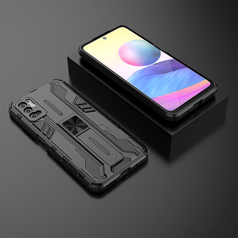 Custodia Silicone e Plastica Opaca Cover con Magnetico Supporto KC2 per Xiaomi POCO M3 Pro 5G Nero