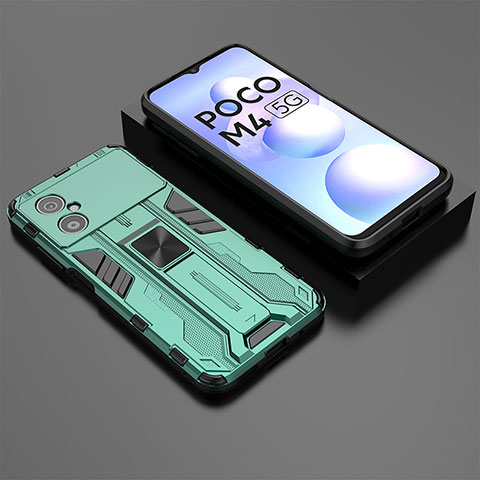 Custodia Silicone e Plastica Opaca Cover con Magnetico Supporto KC2 per Xiaomi Poco M4 5G Verde