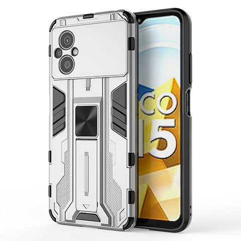 Custodia Silicone e Plastica Opaca Cover con Magnetico Supporto KC2 per Xiaomi Poco M5 4G Bianco