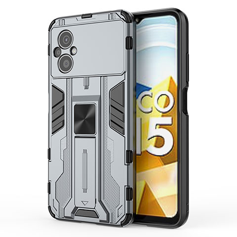 Custodia Silicone e Plastica Opaca Cover con Magnetico Supporto KC2 per Xiaomi Poco M5 4G Grigio