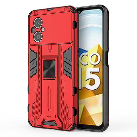 Custodia Silicone e Plastica Opaca Cover con Magnetico Supporto KC2 per Xiaomi Poco M5 4G Rosso