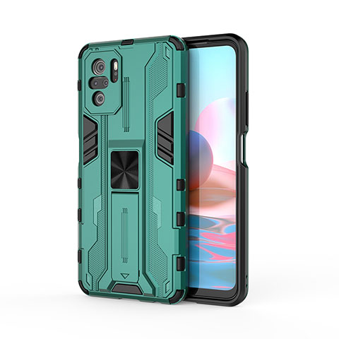 Custodia Silicone e Plastica Opaca Cover con Magnetico Supporto KC2 per Xiaomi Poco M5S Verde