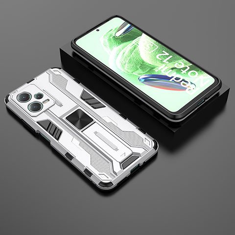 Custodia Silicone e Plastica Opaca Cover con Magnetico Supporto KC2 per Xiaomi Poco X5 5G Bianco