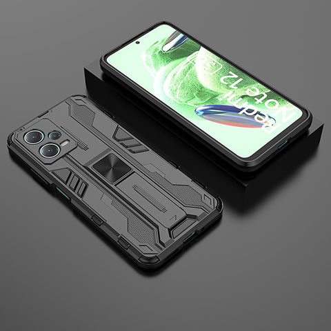 Custodia Silicone e Plastica Opaca Cover con Magnetico Supporto KC2 per Xiaomi Poco X5 5G Nero