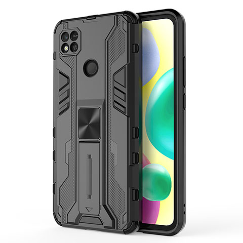 Custodia Silicone e Plastica Opaca Cover con Magnetico Supporto KC2 per Xiaomi Redmi 9 Activ Nero