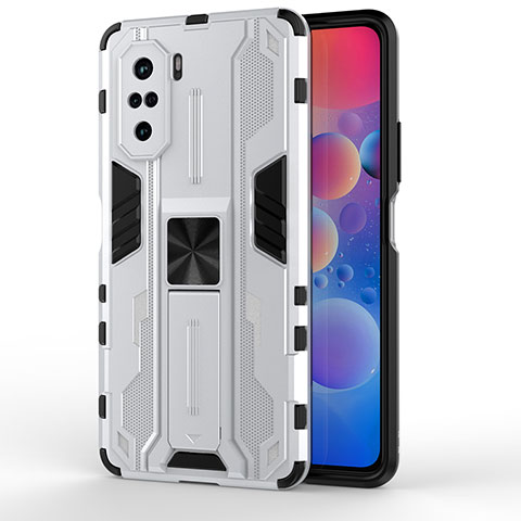 Custodia Silicone e Plastica Opaca Cover con Magnetico Supporto KC2 per Xiaomi Redmi K40 Pro 5G Bianco