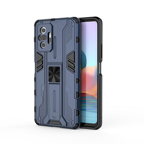 Custodia Silicone e Plastica Opaca Cover con Magnetico Supporto KC2 per Xiaomi Redmi Note 10 Pro 4G Blu