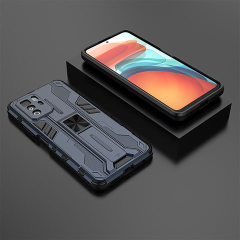 Custodia Silicone e Plastica Opaca Cover con Magnetico Supporto KC2 per Xiaomi Redmi Note 10 Pro 5G Blu