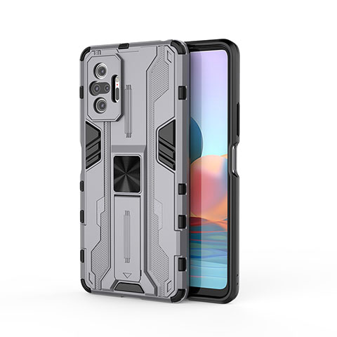 Custodia Silicone e Plastica Opaca Cover con Magnetico Supporto KC2 per Xiaomi Redmi Note 10 Pro Max Grigio