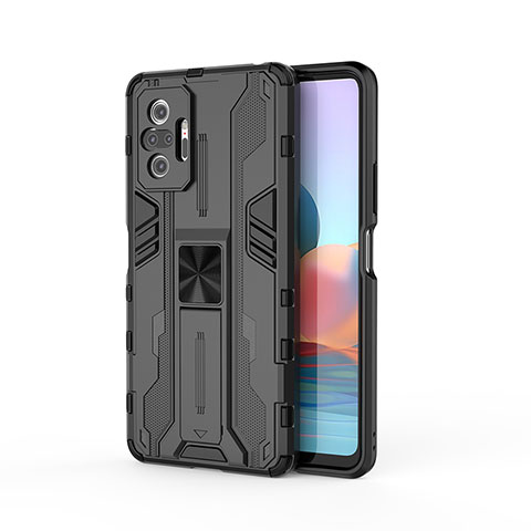 Custodia Silicone e Plastica Opaca Cover con Magnetico Supporto KC2 per Xiaomi Redmi Note 10 Pro Max Nero