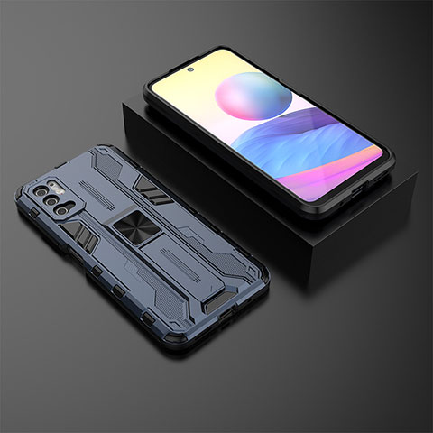 Custodia Silicone e Plastica Opaca Cover con Magnetico Supporto KC2 per Xiaomi Redmi Note 10T 5G Blu