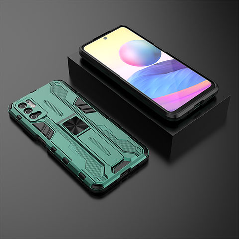 Custodia Silicone e Plastica Opaca Cover con Magnetico Supporto KC2 per Xiaomi Redmi Note 10T 5G Verde