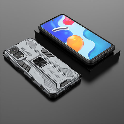 Custodia Silicone e Plastica Opaca Cover con Magnetico Supporto KC2 per Xiaomi Redmi Note 11S 4G Grigio