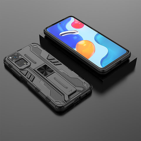 Custodia Silicone e Plastica Opaca Cover con Magnetico Supporto KC2 per Xiaomi Redmi Note 11S 4G Nero