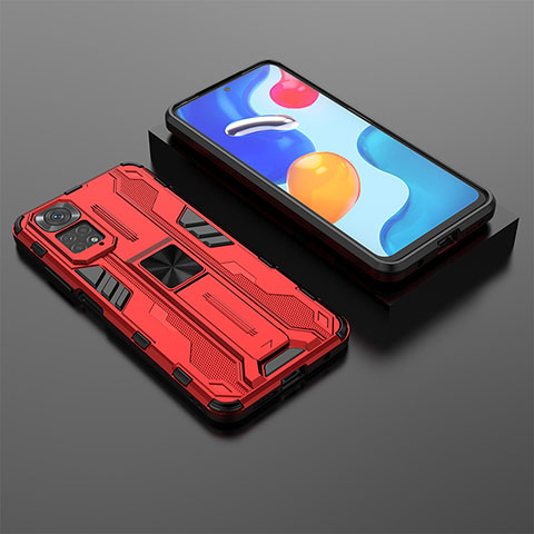 Custodia Silicone e Plastica Opaca Cover con Magnetico Supporto KC2 per Xiaomi Redmi Note 11S 4G Rosso