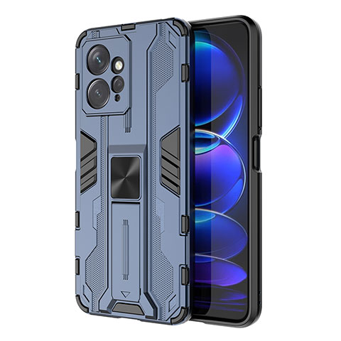 Custodia Silicone e Plastica Opaca Cover con Magnetico Supporto KC2 per Xiaomi Redmi Note 12 4G Blu