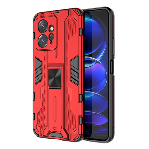 Custodia Silicone e Plastica Opaca Cover con Magnetico Supporto KC2 per Xiaomi Redmi Note 12 4G Rosso