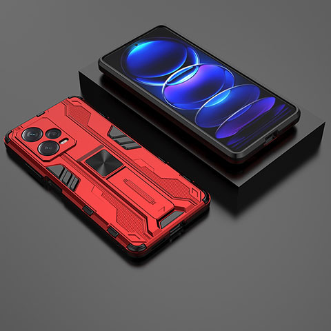 Custodia Silicone e Plastica Opaca Cover con Magnetico Supporto KC2 per Xiaomi Redmi Note 12 Pro+ Plus 5G Rosso