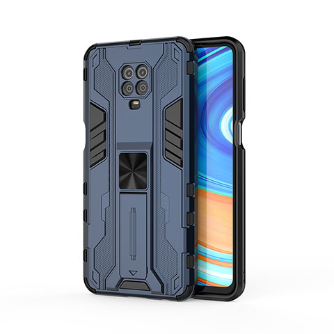 Custodia Silicone e Plastica Opaca Cover con Magnetico Supporto KC2 per Xiaomi Redmi Note 9 Pro Blu