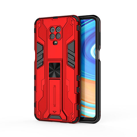 Custodia Silicone e Plastica Opaca Cover con Magnetico Supporto KC2 per Xiaomi Redmi Note 9 Pro Max Rosso