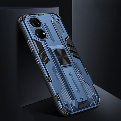 Custodia Silicone e Plastica Opaca Cover con Magnetico Supporto KC3 per Huawei P50 Blu