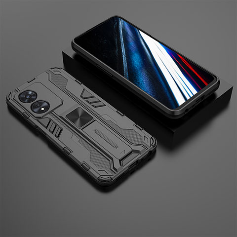 Custodia Silicone e Plastica Opaca Cover con Magnetico Supporto KC3 per Oppo A78 4G Nero