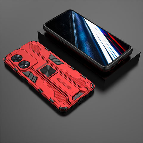 Custodia Silicone e Plastica Opaca Cover con Magnetico Supporto KC3 per Oppo A78 4G Rosso