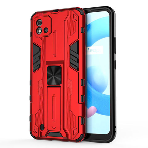 Custodia Silicone e Plastica Opaca Cover con Magnetico Supporto KC3 per Realme C20A Rosso