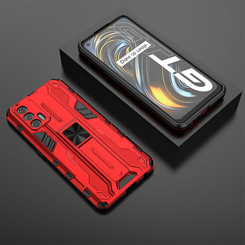 Custodia Silicone e Plastica Opaca Cover con Magnetico Supporto KC3 per Realme GT Neo 5G Rosso