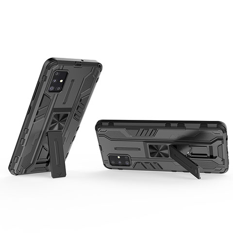 Custodia Silicone e Plastica Opaca Cover con Magnetico Supporto KC3 per Samsung Galaxy A51 4G Nero