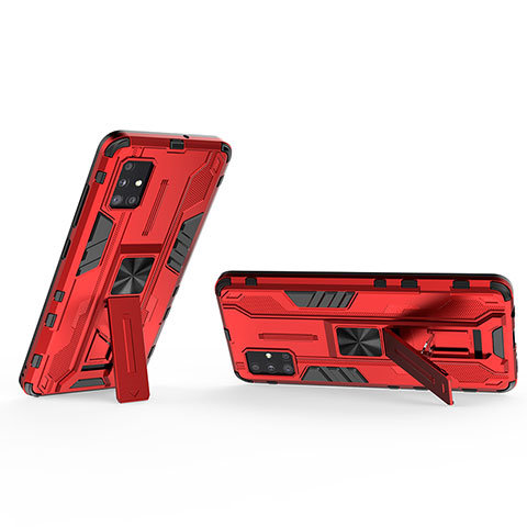 Custodia Silicone e Plastica Opaca Cover con Magnetico Supporto KC3 per Samsung Galaxy A51 4G Rosso