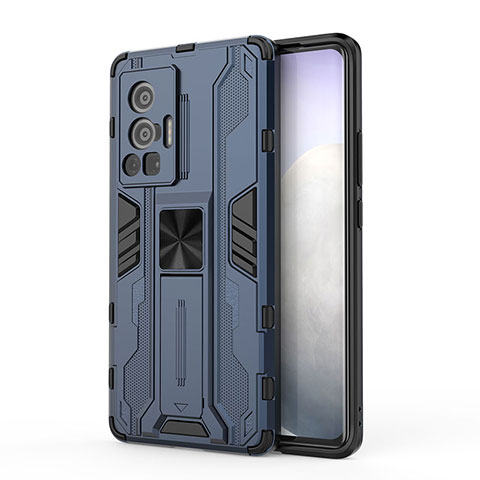 Custodia Silicone e Plastica Opaca Cover con Magnetico Supporto KC3 per Vivo X70 Pro 5G Blu