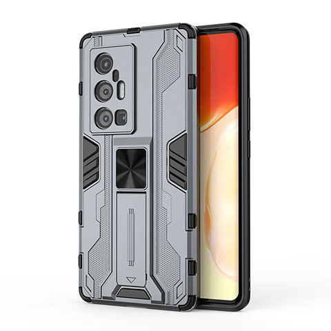 Custodia Silicone e Plastica Opaca Cover con Magnetico Supporto KC3 per Vivo X70 Pro+ Plus 5G Grigio