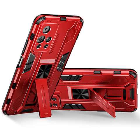 Custodia Silicone e Plastica Opaca Cover con Magnetico Supporto KC3 per Xiaomi Poco M4 Pro 5G Rosso