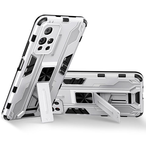 Custodia Silicone e Plastica Opaca Cover con Magnetico Supporto KC3 per Xiaomi Redmi Note 11S 5G Bianco