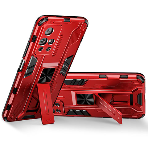 Custodia Silicone e Plastica Opaca Cover con Magnetico Supporto KC3 per Xiaomi Redmi Note 11T 5G Rosso