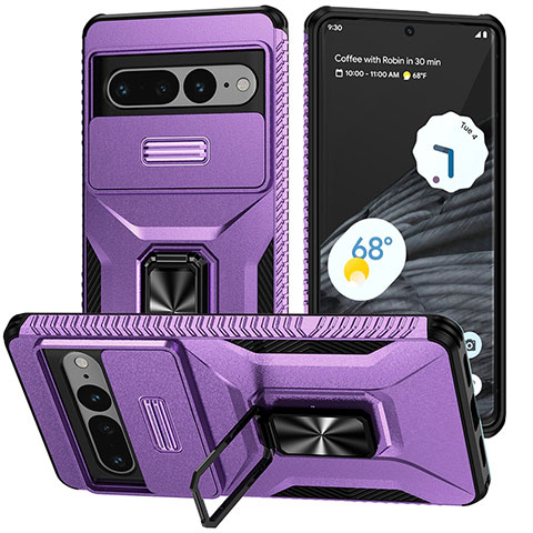 Custodia Silicone e Plastica Opaca Cover con Magnetico Supporto MQ1 per Google Pixel 7 Pro 5G Viola