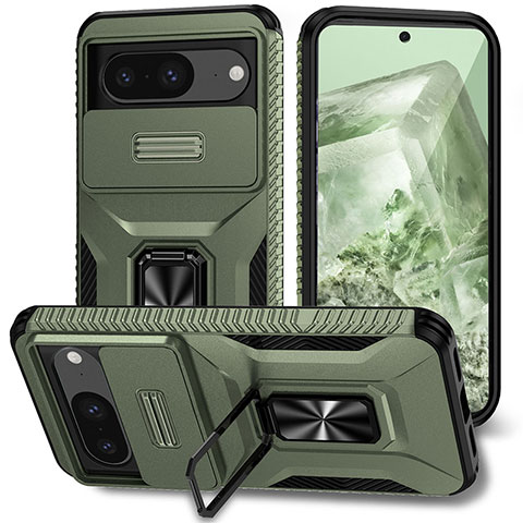 Custodia Silicone e Plastica Opaca Cover con Magnetico Supporto MQ1 per Google Pixel 8 5G Verde